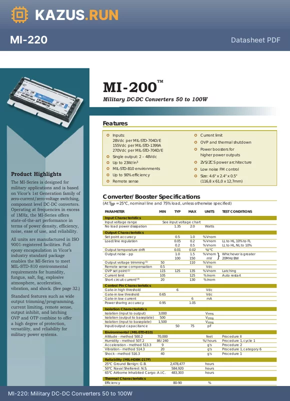 MI-22J-MX datasheet - Military DC-DC Converters 50 to 100W