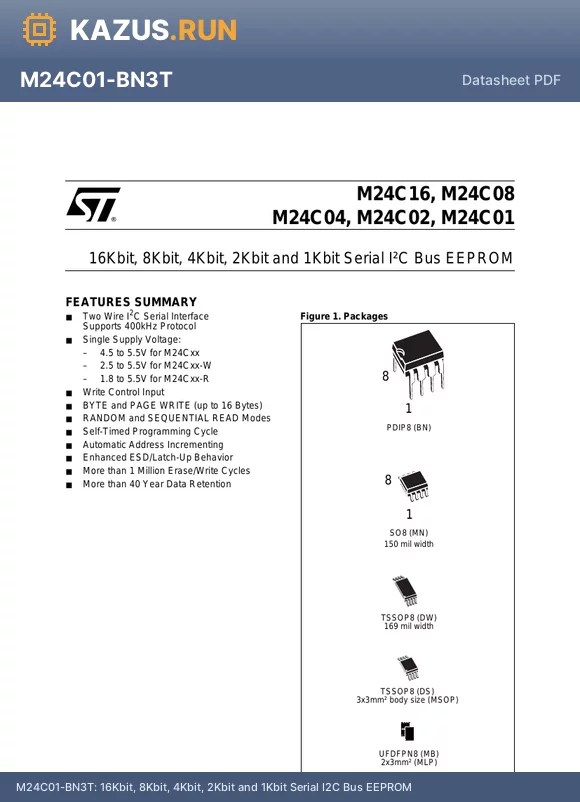 M24C16-RDS3T/W datasheet - 16Kbit, 8Kbit, 4Kbit, 2Kbit and 1Kbit Serial I2C Bus EEPROM