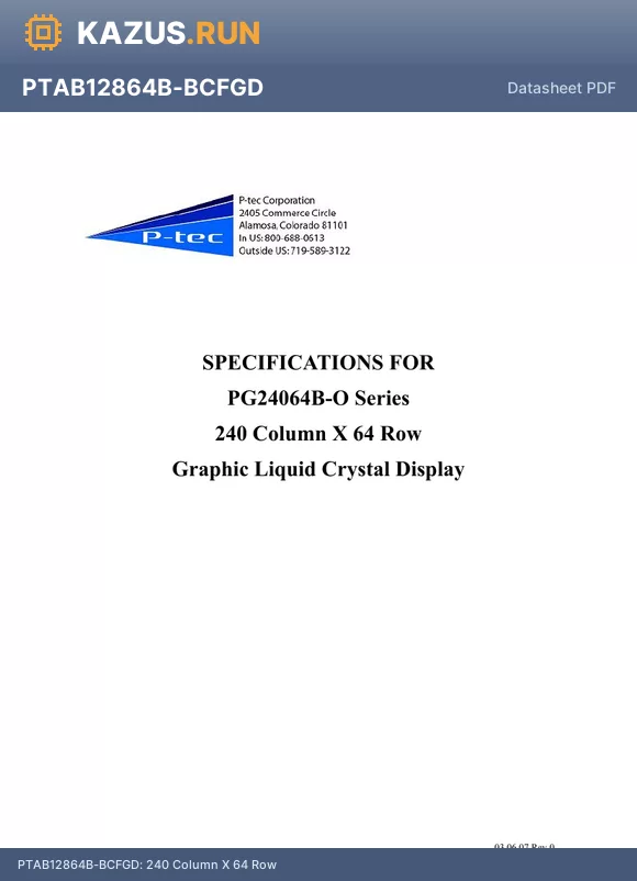 PC12864B-YEFBD datasheet - 240 Column X 64 Row
