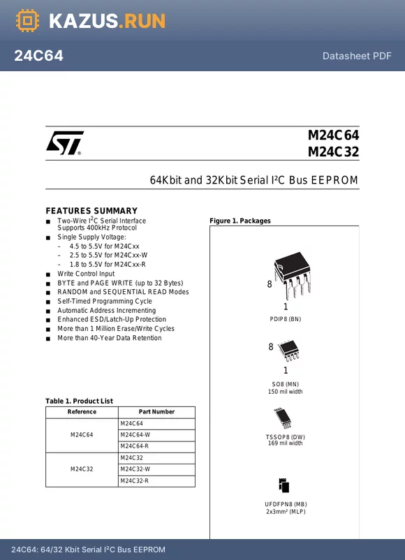 M24C64-DW6TP datasheet - 64Kbit and 32Kbit Serial IbC Bus EEPROM