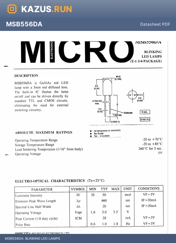 MSB556DA datasheet - BLINKING LED LAMPS