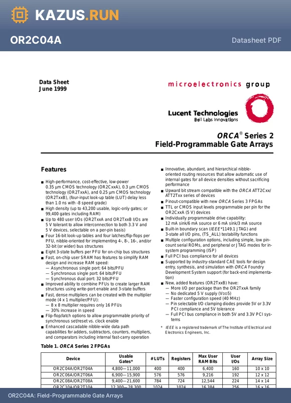 OR2T06A-5S208I datasheet - Field-Programmable Gate Arrays