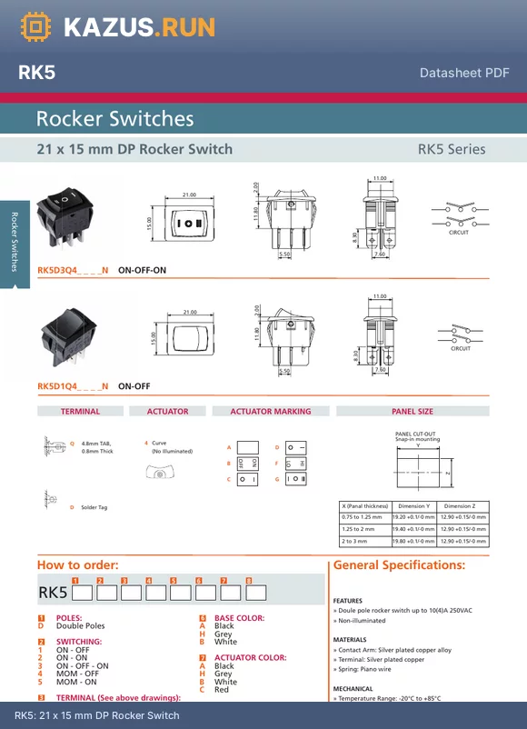 RK5D3Q4GAAN datasheet - 21 x 15 mm DP Rocker Switch