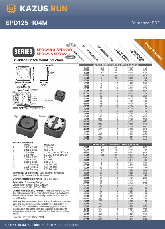 SPD125-563M datasheet - Shielded Surface Mount Inductors