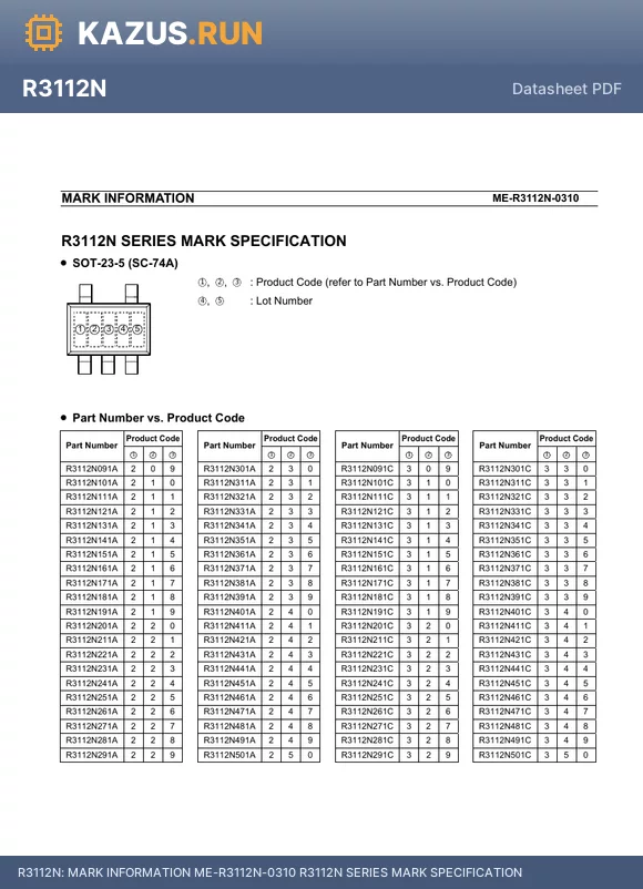 R3112N201C datasheet - MARK INFORMATION ME-R3112N-0310 R3112N SERIES MARK SPECIFICATION