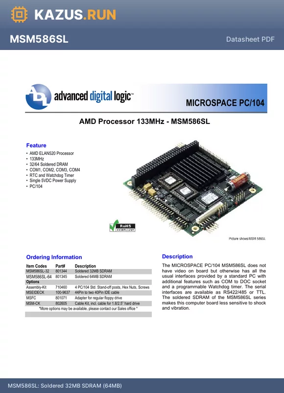 MSM586SL datasheet - Soldered 32MB SDRAM (64MB)