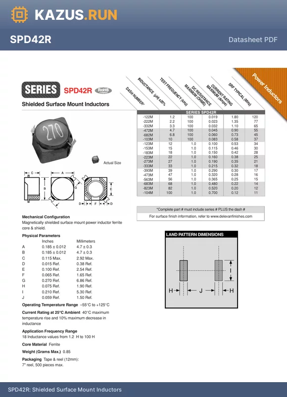 SPD42R-273M datasheet - Shielded Surface Mount Inductors