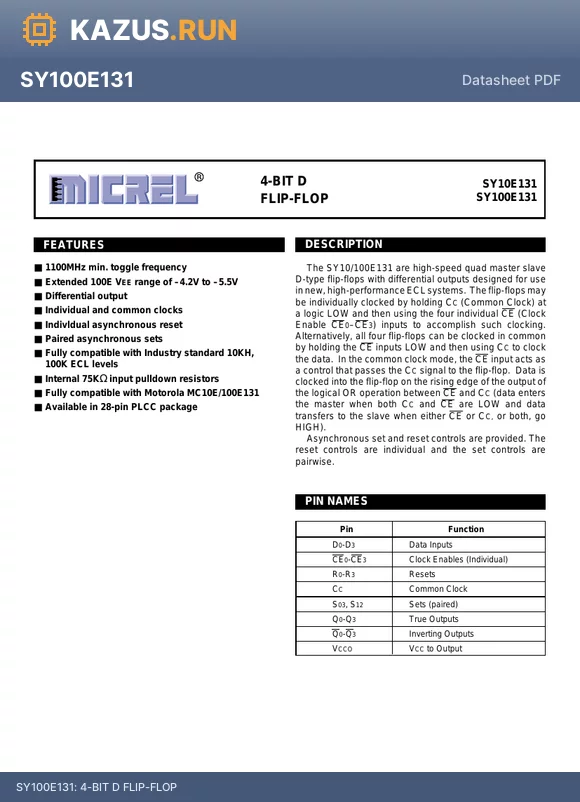 SY10E131JC datasheet - 4-BIT D FLIP-FLOP