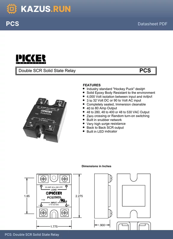 PCS350DL datasheet - Double SCR Solid State Relay