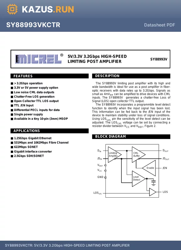 SY88993V_05 datasheet - 5V/3.3V 3.2Gbps HIGH-SPEED LIMITING POST AMPLIFIER