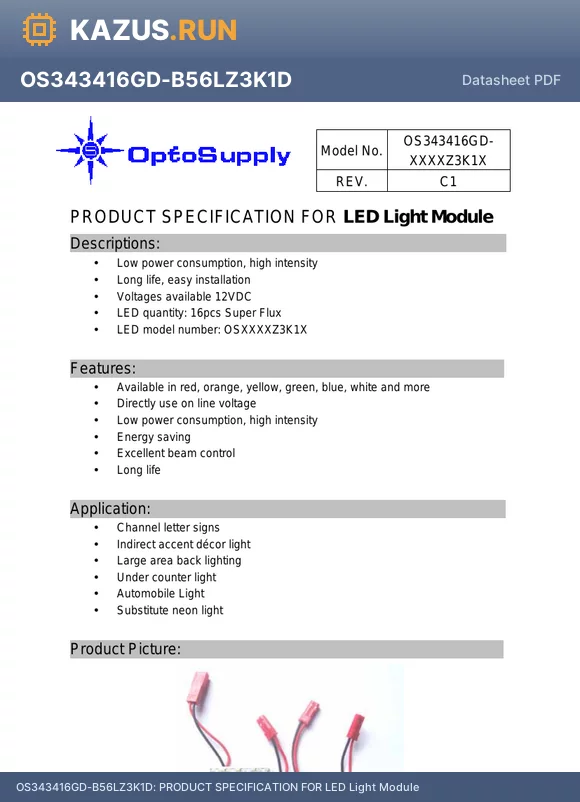 OS343416GD-K57LZ3K1D datasheet - PRODUCT SPECIFICATION FOR LED Light Module