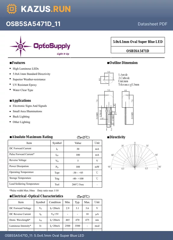 OSB5SA5471D_11 datasheet - 5.0x4.1mm Oval Super Blue LED
