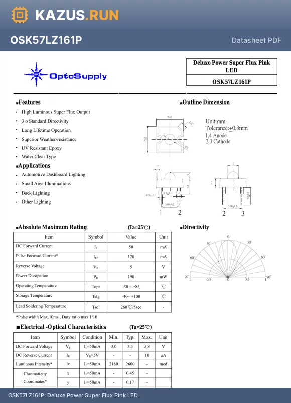OSK57LZ161P datasheet - Deluxe Power Super Flux Pink LED