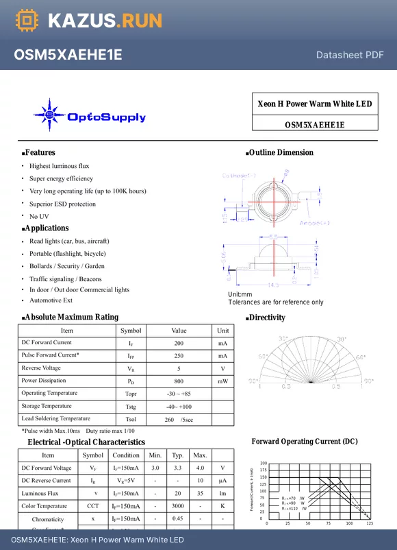 OSM5XAEHE1E datasheet - Xeon H Power Warm White LED