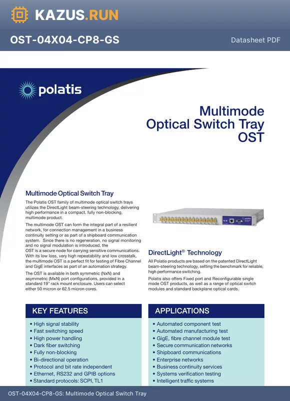 OST-04X04-FP9-MS datasheet - Multimode Optical Switch Tray