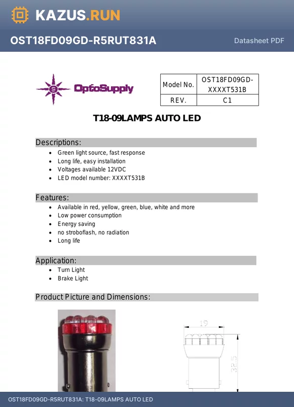 OST18FD09GD-R5RUT831A datasheet - T18-09LAMPS AUTO LED