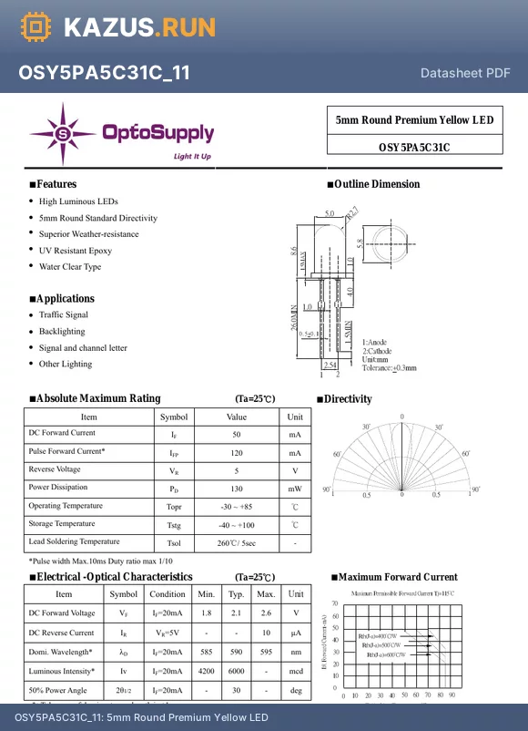 OSY5PA5C31C_11 datasheet - 5mm Round Premium Yellow LED