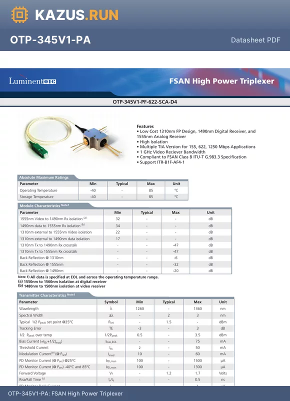 OTP-345V1-PC-RL datasheet - FSAN High Power Triplexer