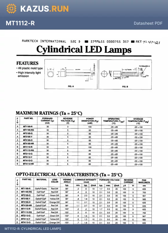 MT1112-R datasheet - CYLINDRICAL LED LAMPS