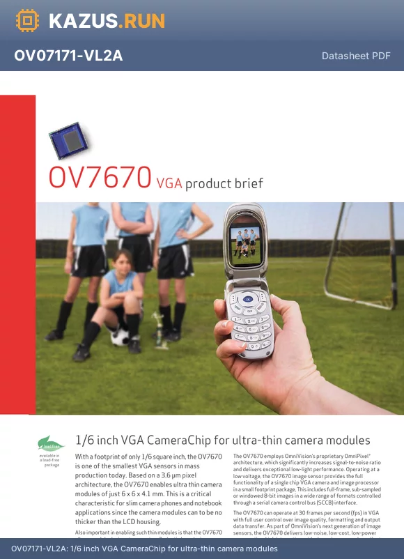 OV07171-VL2A datasheet - 1/6 inch VGA CameraChip for ultra-thin camera modules