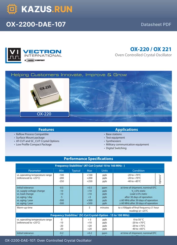 OX-2201-EAJ-208 datasheet - Oven Controlled Crystal Oscillator