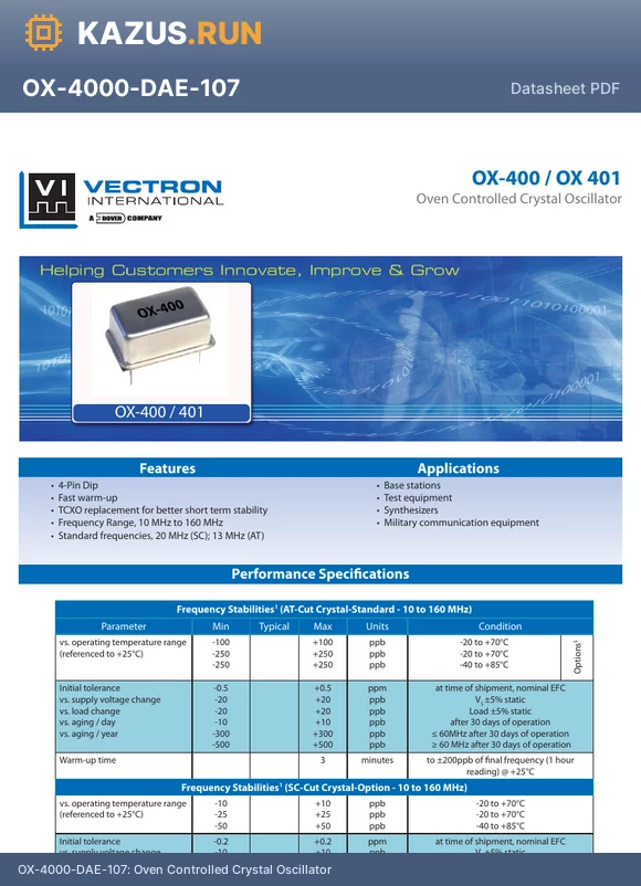 OX-4001-DEE-258 datasheet - Oven Controlled Crystal Oscillator