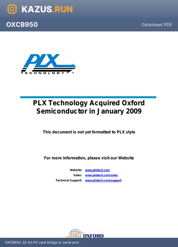 OXCB950 datasheet - 32-bit PC card bridge to serial port