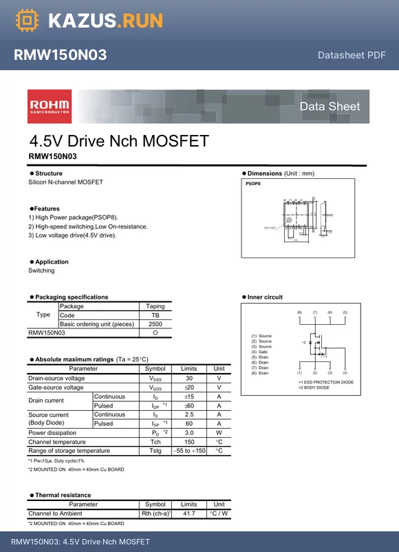 RMW150N03 datasheet - 4.5V Drive Nch MOSFET