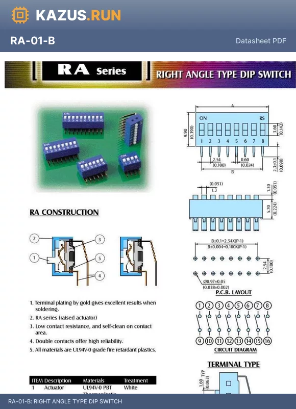 RAR-10-R datasheet - RIGHT ANGLE TYPE DIP SWITCH