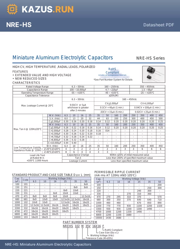 NREHS472M10V16X16F datasheet - Miniature Aluminum Electrolytic Capacitors