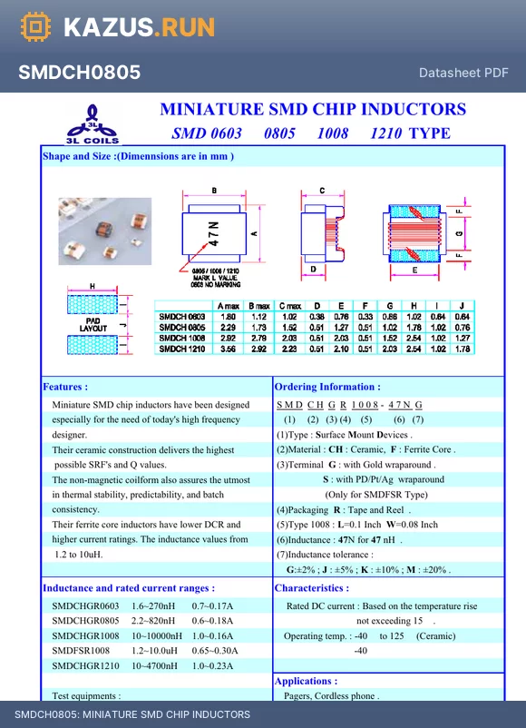 SMDCHR1210-R27 datasheet - MINIATURE SMD CHIP INDUCTORS