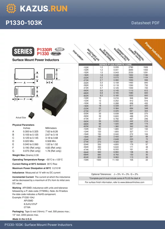 P1330R-124K datasheet - Surface Mount Power Inductors