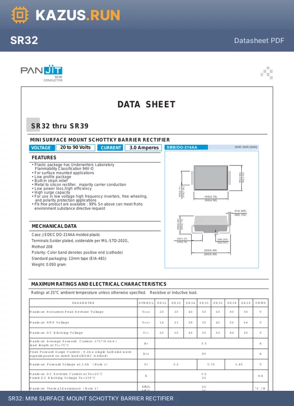 SR34 datasheet - MINI SURFACE MOUNT SCHOTTKY BARRIER RECTIFIER