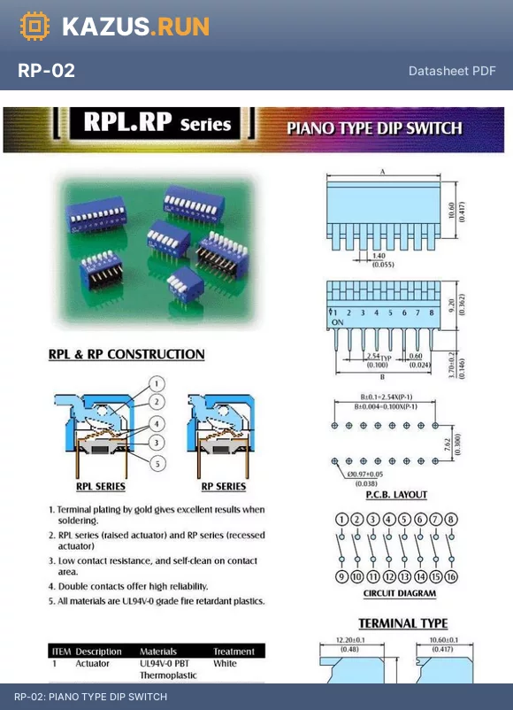 RPR-06-R datasheet - PIANO TYPE DIP SWITCH