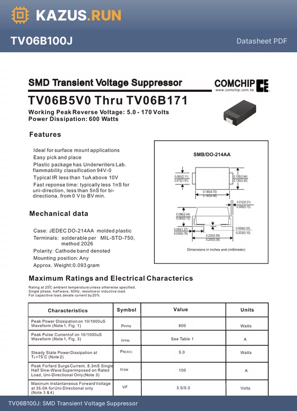 TV06B580JB datasheet - SMD Transient Voltage Suppressor