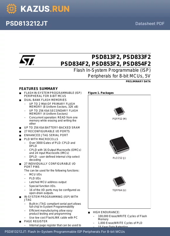 PSD834F2-70MIT datasheet - Flash In-System Programmable ISP Peripherals For 8-bit MCUs