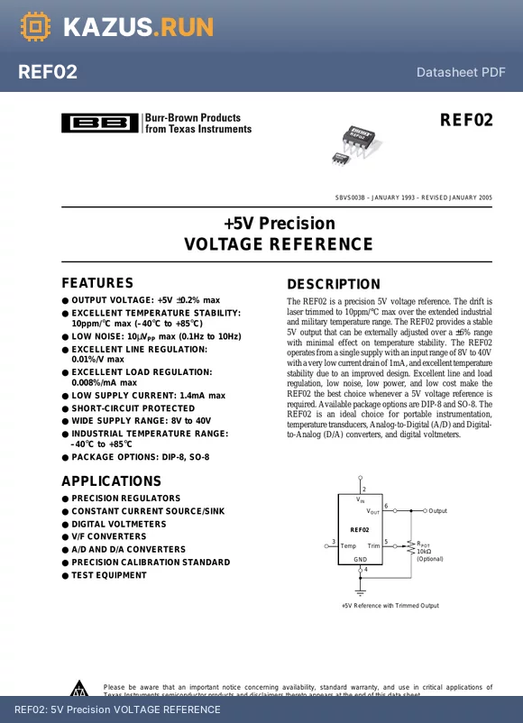 REF02 datasheet - 5 V Precision Voltage Reference/Temperature Transducer