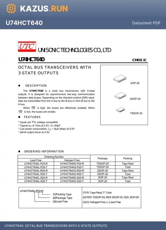 U74HCT640L-R20-R datasheet - OCTAL BUS TRANSCEIVERS WITH 3-STATE OUTPUTS