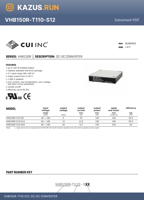 VHB150R-T110-S24 datasheet - DC-DC CONVERTER