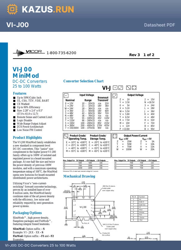 VI-J5YEM datasheet - DC-DC Converters 25 to 100 Watts