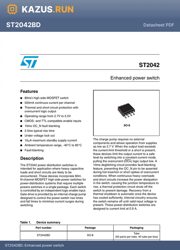 ST2042BD datasheet - Enhanced power switch