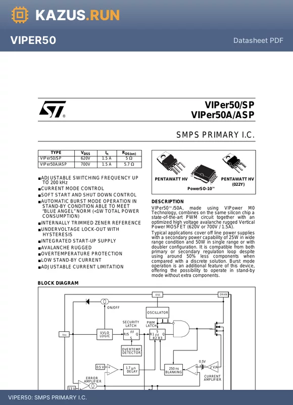 VIPER50A datasheet - SMPS PRIMARY I.C.