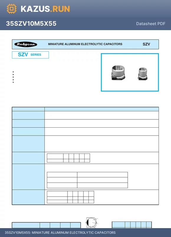 SZV datasheet - MINIATURE ALUMINUM ELECTROLYTIC CAPACITORS