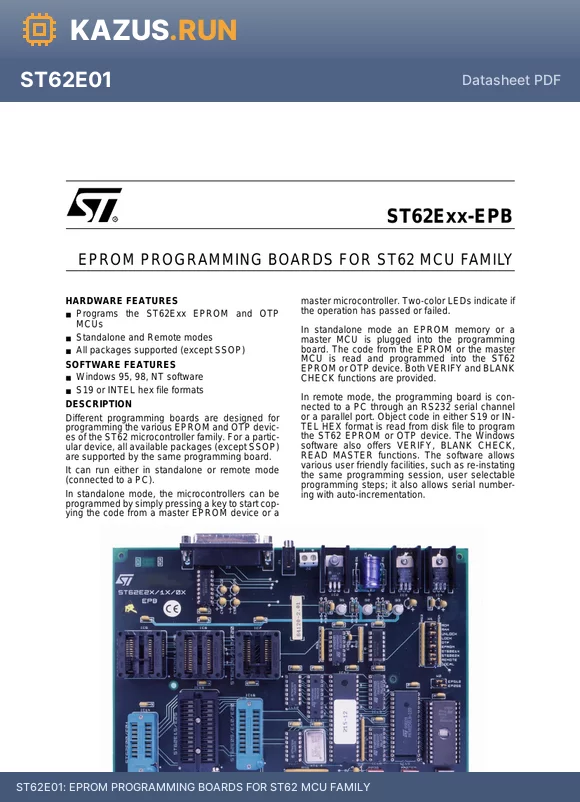 ST62T28 datasheet - EPROM PROGRAMMING BOARDS FOR ST62 MCU FAMILY