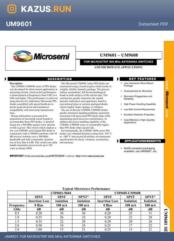 UM9608 datasheet - FOR MICROSTRIP 900 MHz ANTENNNA SWITCHES