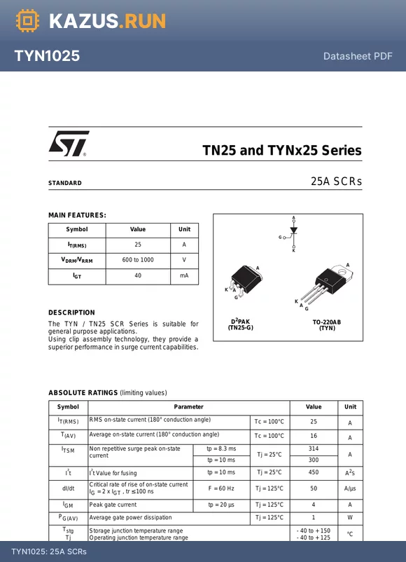 TN25 datasheet - 25A SCRs