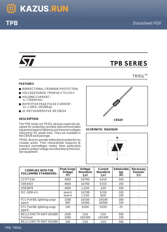 TPB62 datasheet - TRISIL