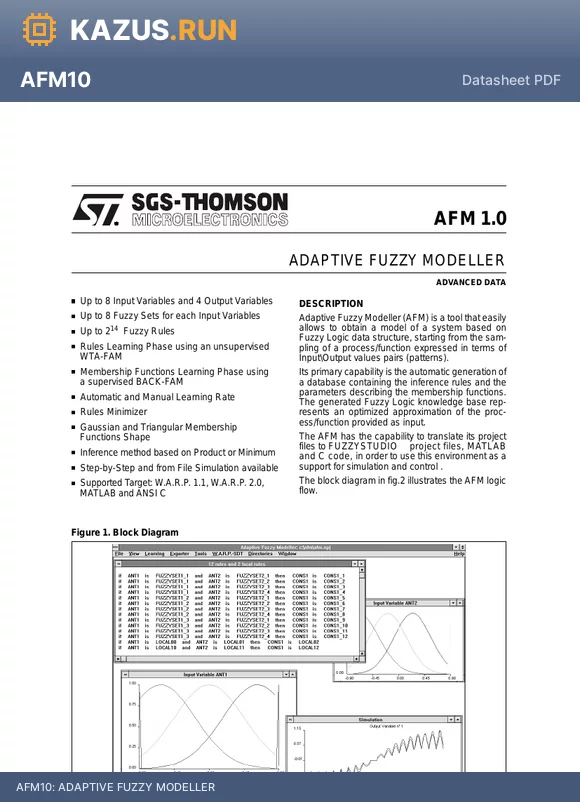 STFLWARP20L datasheet - ADAPTIVE FUZZY MODELLER
