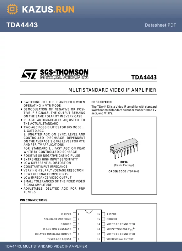 TDA4443 datasheet - MULTISTANDARD VIDEO IF AMPLIFIER