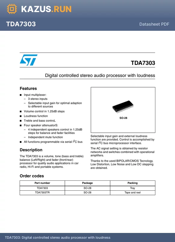 TDA7303 datasheet - Digital controlled stereo audio processor with loudness